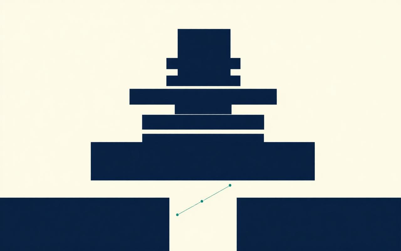 Diagram contrasting wide horizontal patent coverage with a deep, connected vertical technology stack